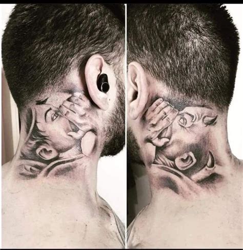 angel whispering in ear neck tattoo|44+ Angel Whispering In Ear Tattoo Ideas